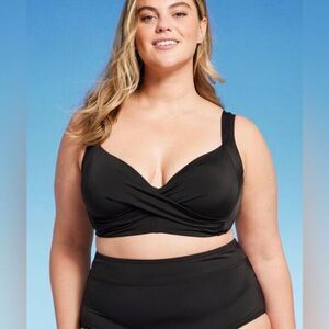 NWT Lands’ End Women Plus Size Black Underwire Twist Front Bikini Swim Top - 24W